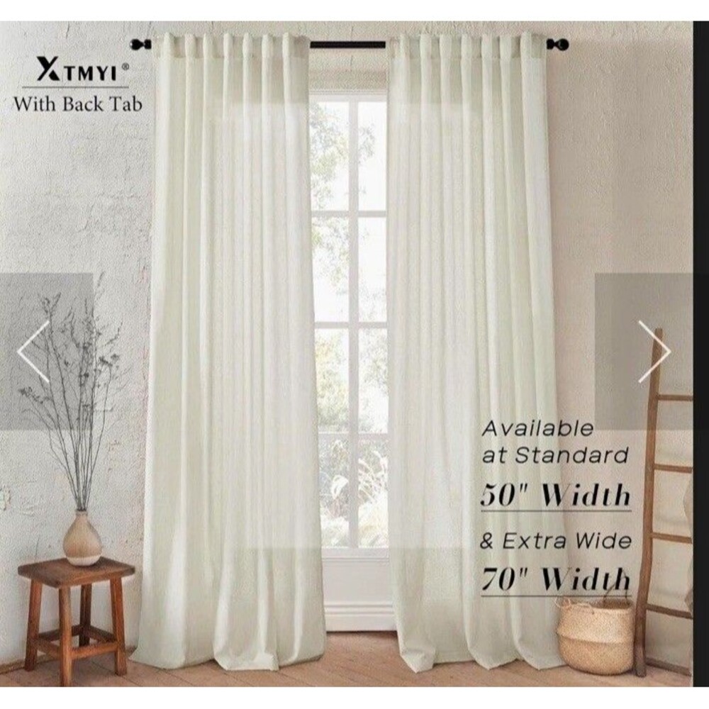 XTMYI Linen Look Back Tab Semi-Sheer Light Filtering Curtains 50x94 Cream new